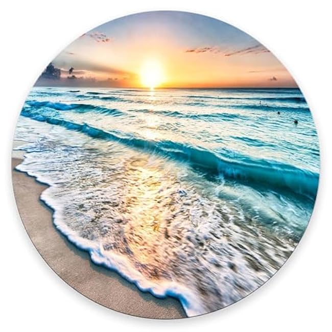 Round Mouse Pad,Ocean Tropical Beach Mouse pad,Custom Small Mouse Pads with Designs,Portable Office Non-Slip Rubber Base Wireless Mouse Pad for Laptop 7.9×7.9×0.12 inches