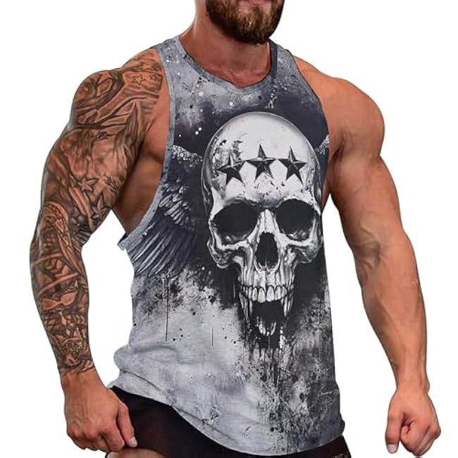 MARSVOVO Grunge Skull Mens Tank Top Muscle Stringer Fitted Sleeveless T Shirts Casual Comfy Hawaiian Streetwear Tank - Image 12