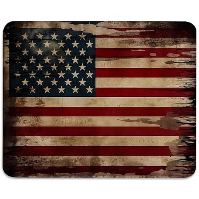 Vintage American Flag Mouse Pad - Patriotic Durability for Your Desk, Stitched Edges Non-Slip Rubber Base Mouse Pads for Computers Laptop