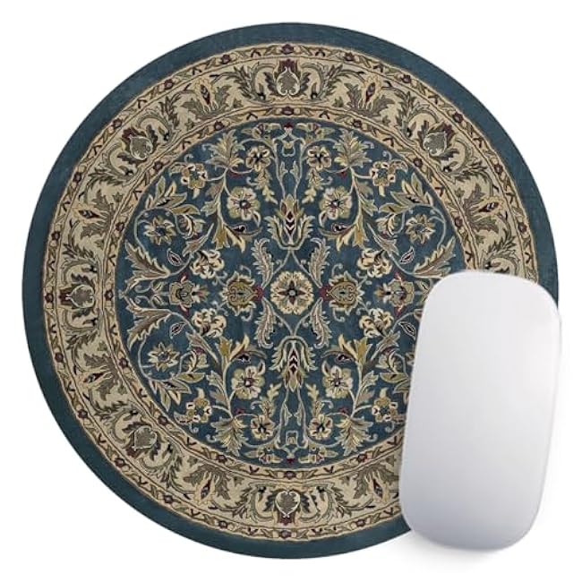 Round Mouse Pad Vintage Oriental Persian Floral Rug Mat Design Art (Navy Blue)