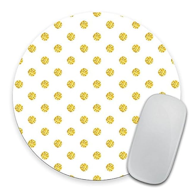 Real Rubber Gold Polka Dots Printing Pattern Round Mouse Pad - Gold Foil Mouse Pad - Custom Color Personalized - Computer or Office Work Station Decor