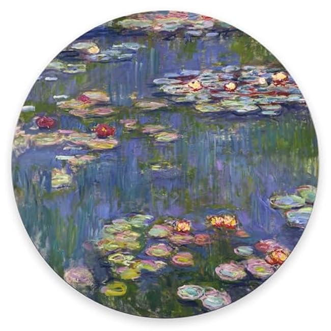 Mouse Pad, Cute Mousepad with Design, Round Water Lilies Claude Monet Mat, Small Non-Slip Rubber Gaming Pads, Office Home Personalized Pad 7.9×7.9×0.12 inches