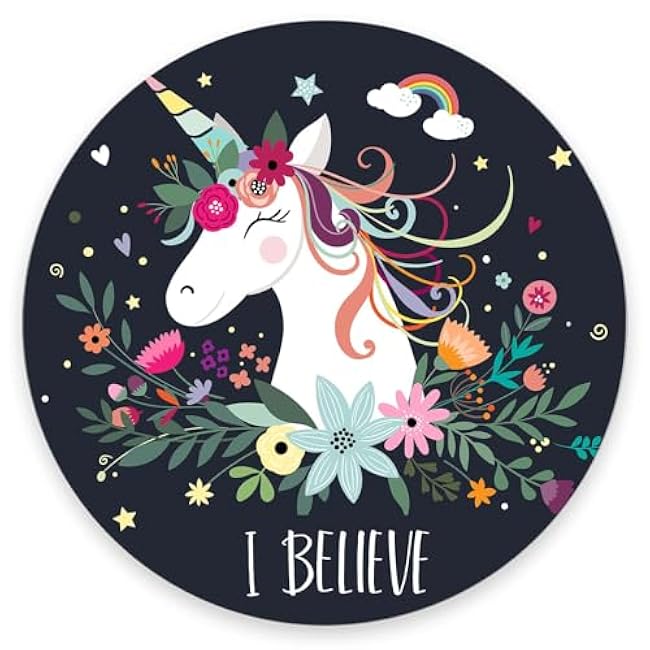 Round Mouse Pad Floral Unicorn, Personalized Premium-Textured Custom Mouse Mat Design, Washable Mousepad Non-Slip Rubber Base Computer Mouse Pads for Wireless Mouse 7.9×7.9×0.12 inches