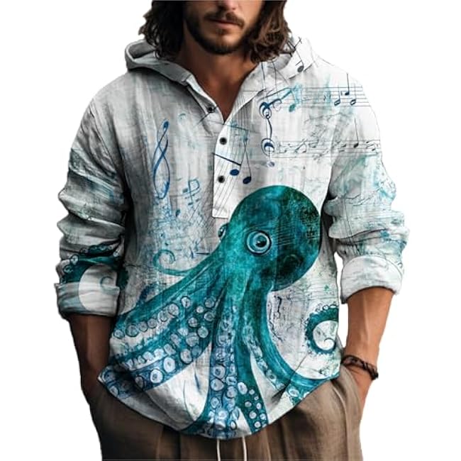 MARSVOVO Novelty Hippie Light Weight Hoodie for Men Long Sleeve Hooded Shirt Casual Quarter Button Tops for Spring Fall - Image 30