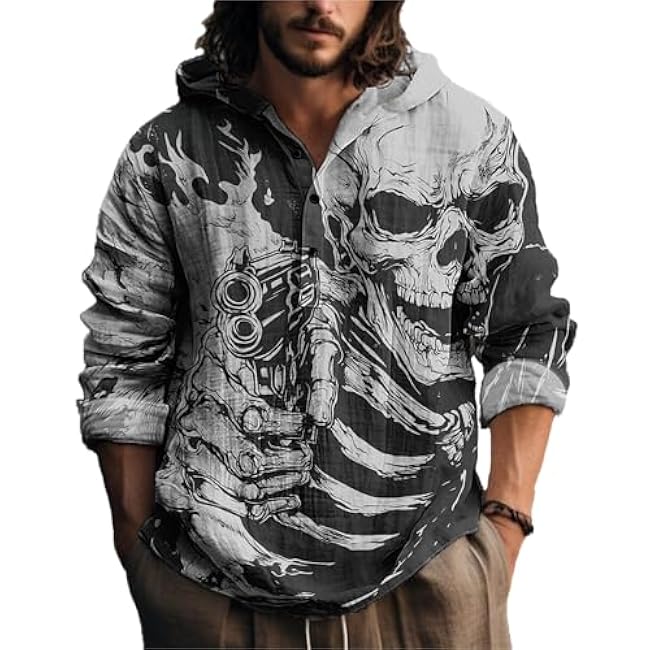 MARSVOVO Novelty Hippie Light Weight Hoodie for Men Long Sleeve Hooded Shirt Casual Quarter Button Tops for Spring Fall - Image 23