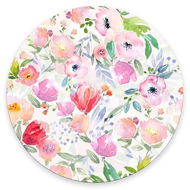 Mouse Pad,Watercolor Floral Botanical Pattern Mouse Pad,Round Cute Gaming Cloth Mousepad for Office Laptop,Non-Slip Rubber Personalized Computer Desk Mouse Pads for Wireless Mouse 7.9×7.9×0.12 inches