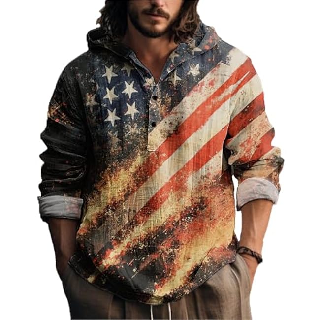 MARSVOVO Novelty Hippie Light Weight Hoodie for Men Long Sleeve Hooded Shirt Casual Quarter Button Tops for Spring Fall - Image 11
