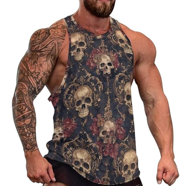 MARSVOVO Grunge Skull Mens Tank Top Muscle Stringer Fitted Sleeveless T Shirts Casual Comfy Hawaiian Streetwear Tank - Image 18