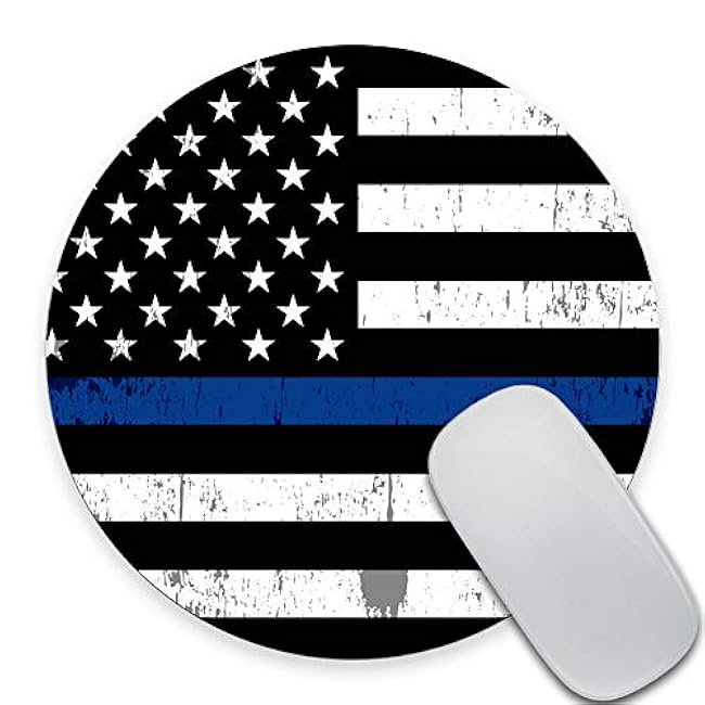 SSOIU Round Gaming Mouse Pad Custom Design, Vintage Weathered Thin Blue Line US Flag Law Enforcement Mouse pad 7.87X7.87 Inch (200mmX200mmX3mm)