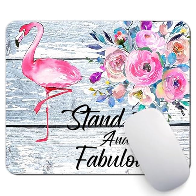 Pink Flamingo Floral Watercolor Mouse Pad, Stand Tall and Be Fabulous, Inspirational Quote Mouse Mat