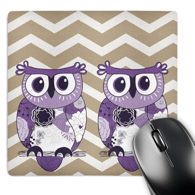 3dRose LLC 8 x 8 x 0.25 Inches Mouse Pad, Two Purple Owls with Beige and White Chevron (mp_162266_1)