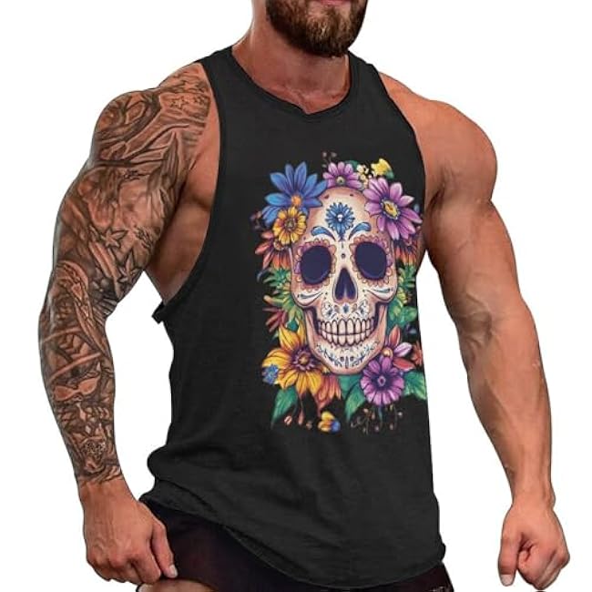 MARSVOVO Grunge Skull Mens Tank Top Muscle Stringer Fitted Sleeveless T Shirts Casual Comfy Hawaiian Streetwear Tank - Image 26