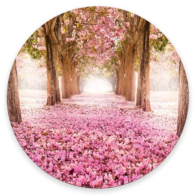 Round Mouse Pad, Pink Flower Tree Customized Premium-Textured Mouse Mat,Washable Mousepads with Cloth, Non-Slip Rubber Base Small Mousepad, 7.9×7.9×0.12 inches