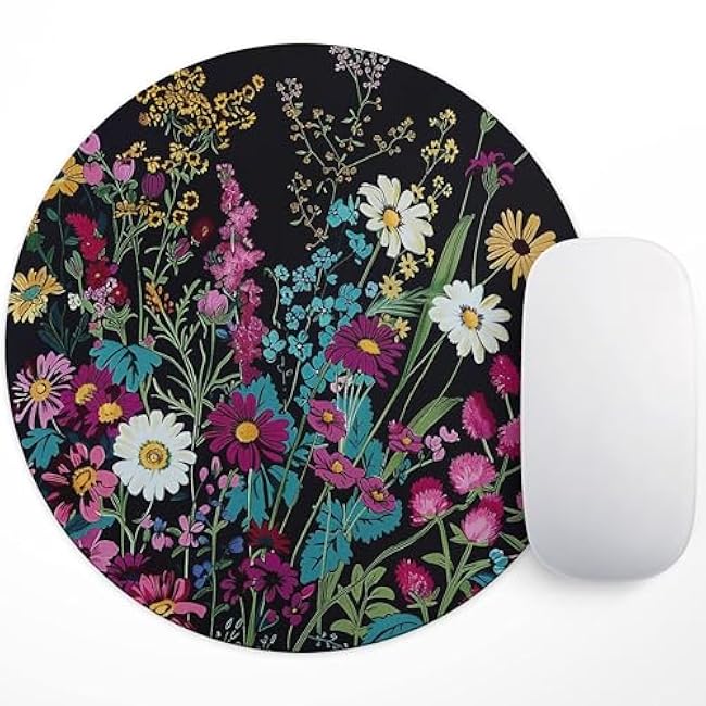 Mouse Pad, Abstract Art Personalized Design, Washable Round Mouse Pad for Office Laptops, Non-Slip Rubber Base for Computer Desk Wireless Mouse (Dark Flower, Round)