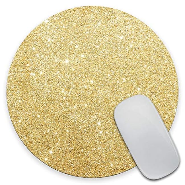 Gold Glitter Gaming Round Mouse Pad Custom Design,Fashion Non-Slip Rubber Square Mousepad for Present Support Computers Laptop 7.9 x 7.9 x 0.12 Inch