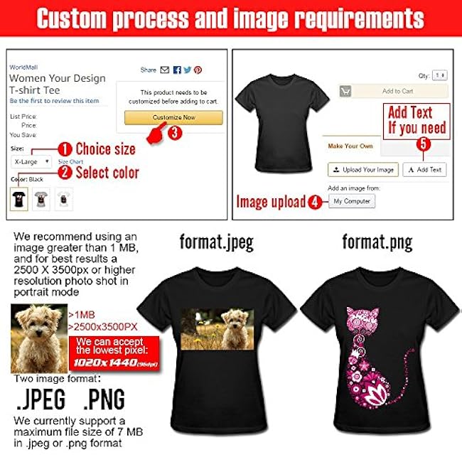 Custom t Shirts Personalized Tshirts, Make Your Own t Shirt, Customized t-Shirts, Add Your Design/Image/Text for Men & Women - Image 3