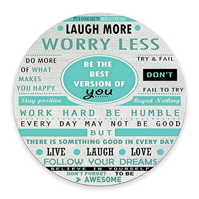 Motivational Quote Mousepad, Inspirational Quotes Mouse Pad Custom Design, Laugh More Worry Less Don't Forget to Be Awesome, 7.87 X 7.87 Inch (200mmX200mmX3mm)