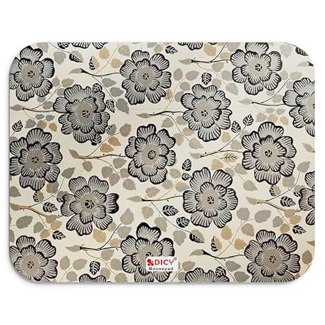 Mouse Pad, Small Mousepad for Laptop with Floral Print 7.5 x 8.75 Inches 3mm Thick Wireless Mouse Home, Office Travel, with Non-Slip Rubber Base Grey Beige, Pack of 1