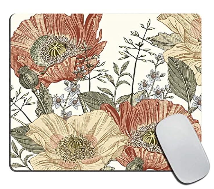 Vintage Flowers Mousepad - Aesthetic Floral Office Decor for Women, Desk Accessories, Retro Gift for Coworker Boss - Non-Slip Rubber Base Gaming Mouse Pad, 9.5x7.9x0.12 Inch