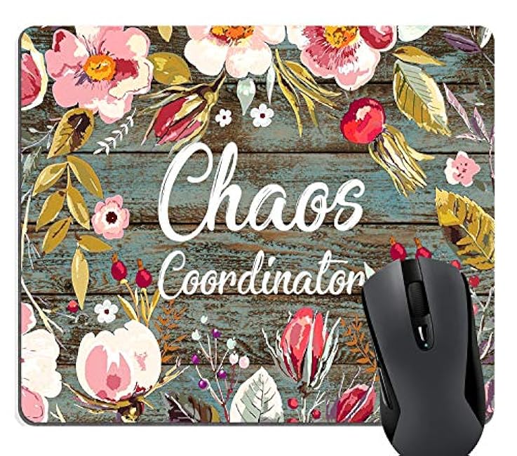 Funny Quote Gaming Mouse Pad Custom, Chaos Coordinator Quotes Vintage Colored Floral Wreath Print Rustic Old Wood Art Mouse Pads
